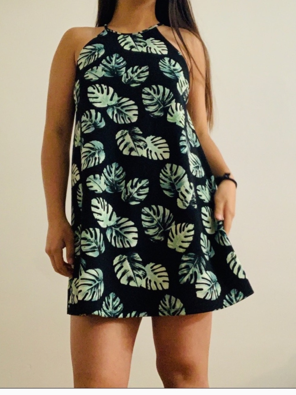 Forever 21 Bohemian Casual Mini Halter Dress Small Monstera leaf
